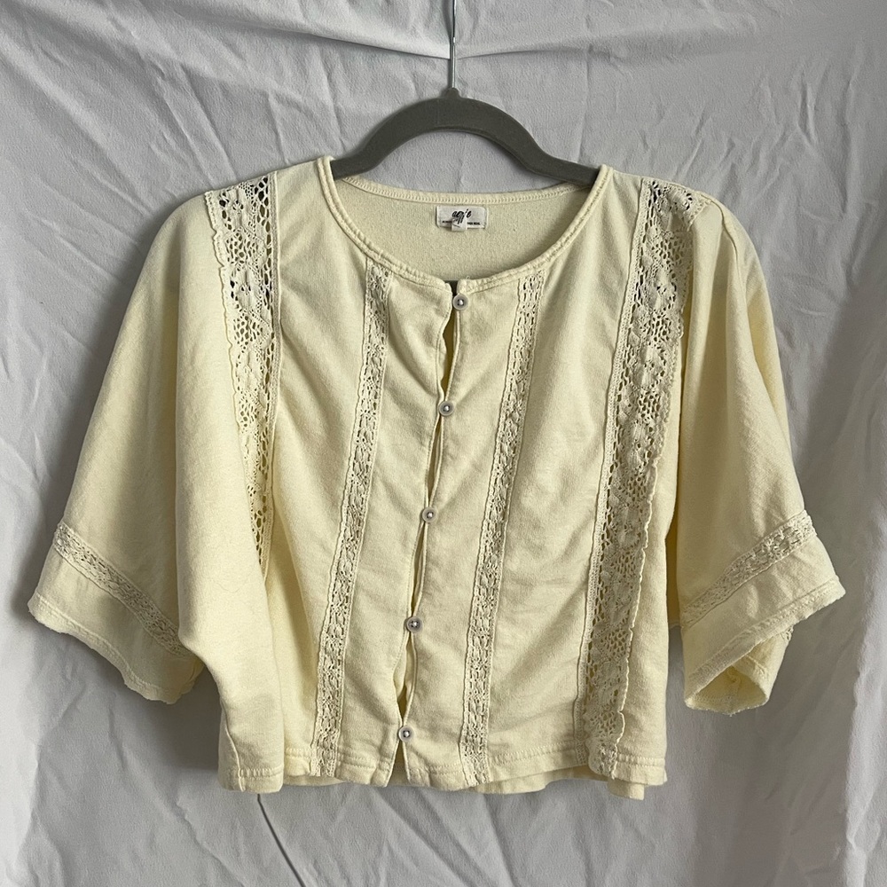 Aerie Short Sleeve Crochet Cardigan
